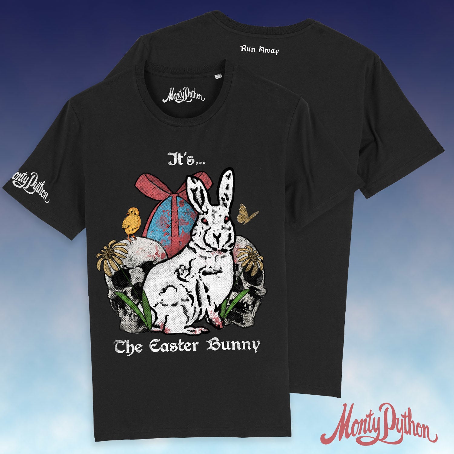 Monty Python - Monty Python 'Killer Rabbit' Black Easter T-shirt RUN AWAY!